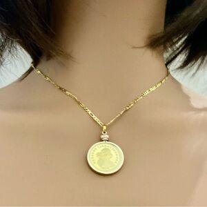 1804 Gold Plated Coin Pendant with  18-inch Gold Plated Figaro Chain Nec…